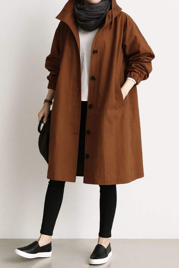 Giacca Antipioggia a Vento con Cappuccio, Impermeabile e Oversize