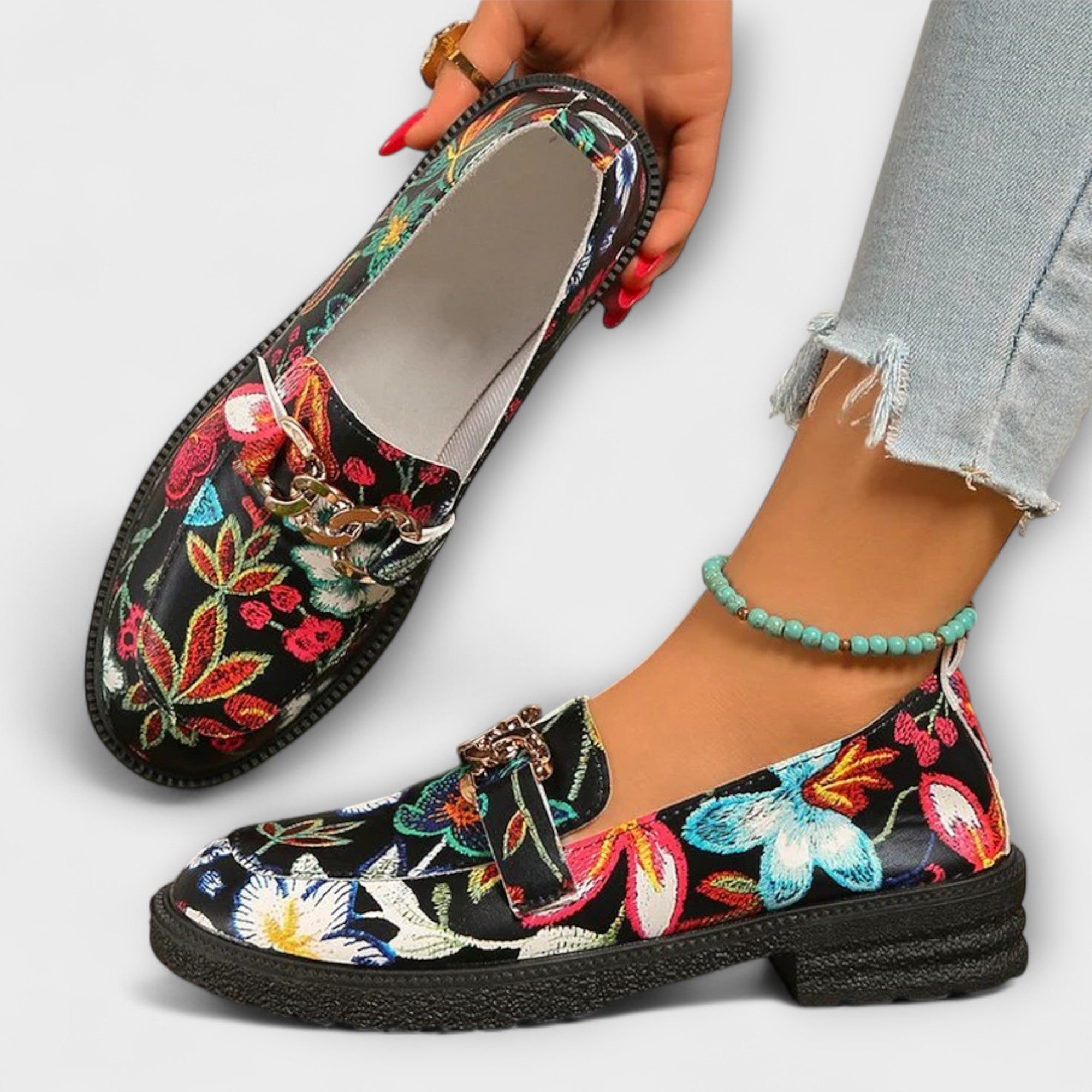 Orla – Eleganti mocassini multicolori con affascinante motivo floreale