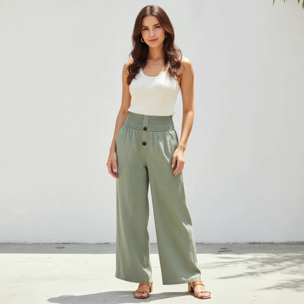 Riana™ - Pantaloni Relaxed a Vita Alta