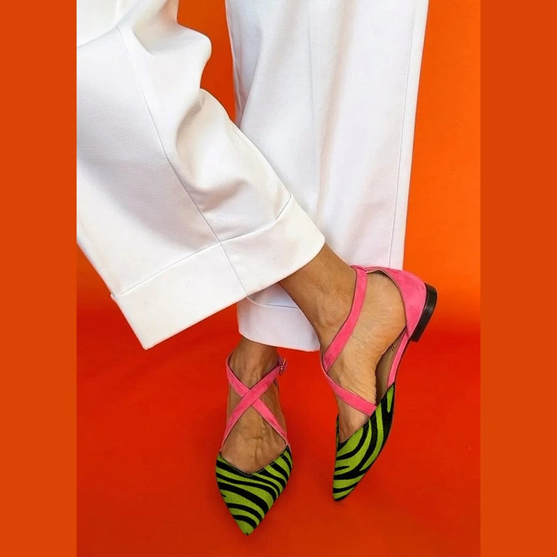 LUCREZIA | Eleganti ballerine con dettagli zebrati e cinturini rosa glamour
