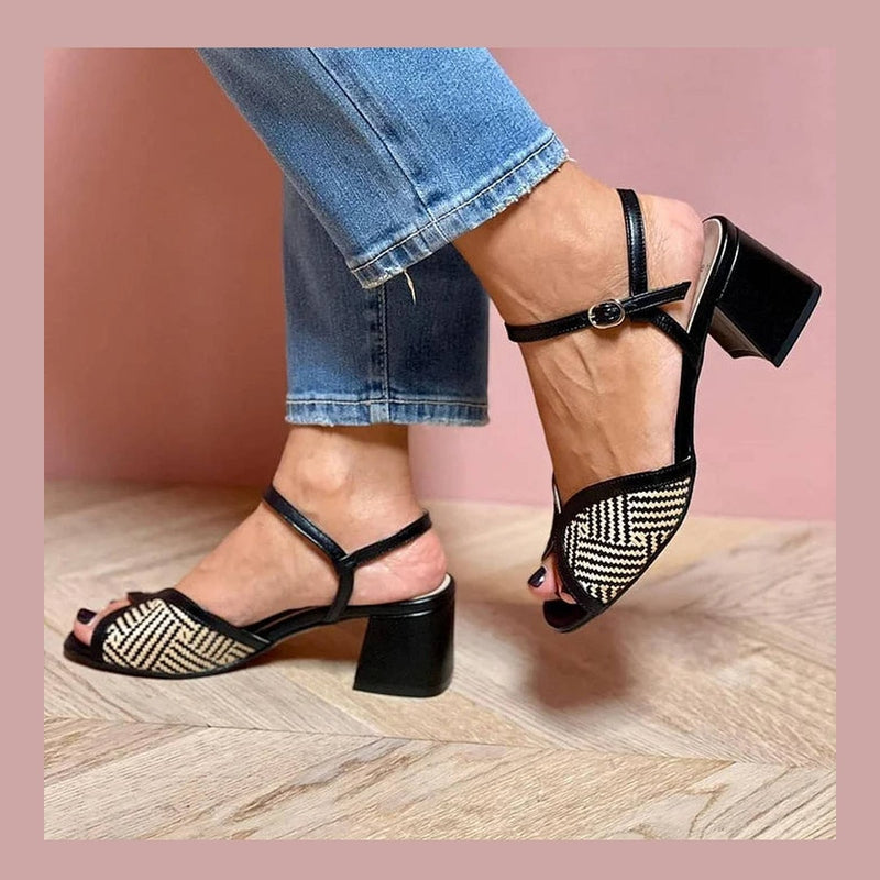 RACHELE | SANDALI IN TESSUTO INTRECCIATO CON TACCO LARGO