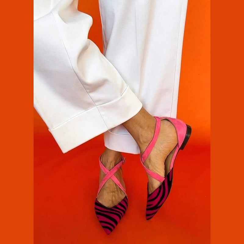 LUCREZIA | Eleganti ballerine con dettagli zebrati e cinturini rosa glamour