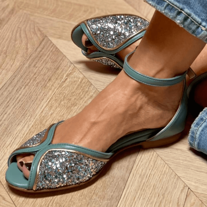 BRIGITTA | Eleganti Sandali Bassi Glitter Perfetti per Ogni Occasione