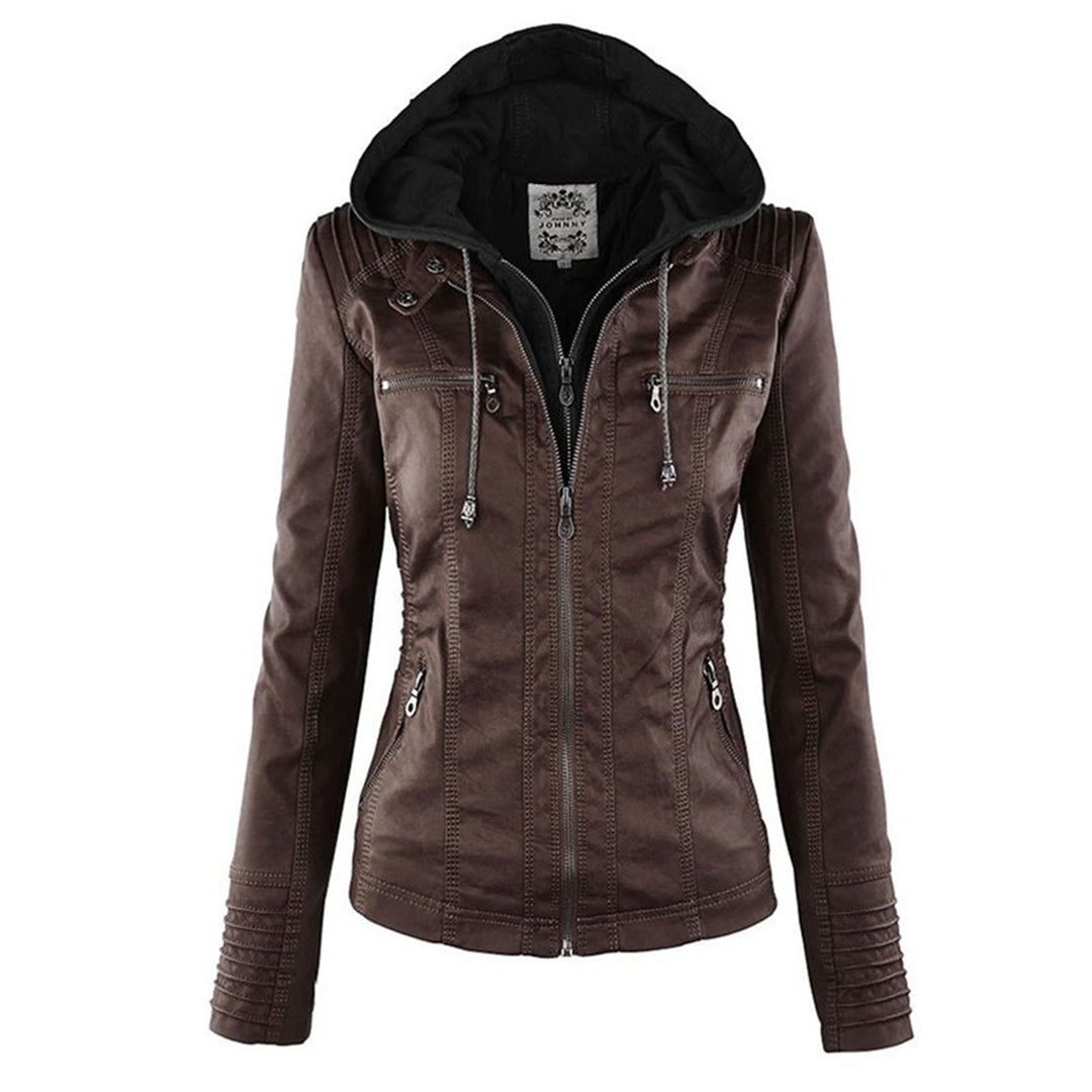 Giacca moderna in pelle con cappuccio