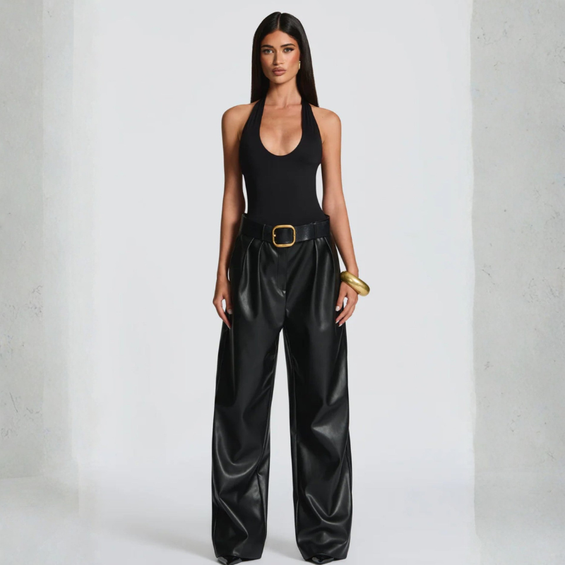 Pantaloni ANITA in eco-pelle a vita