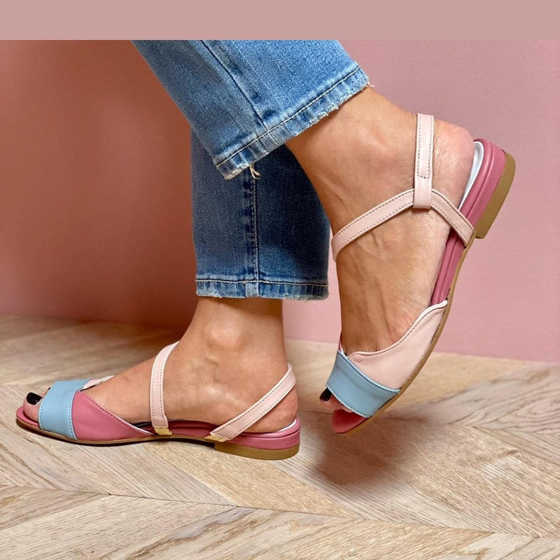 Ellela™ | Eleganti sandali rosa asimmetrici con dettagli a blocchi di colore