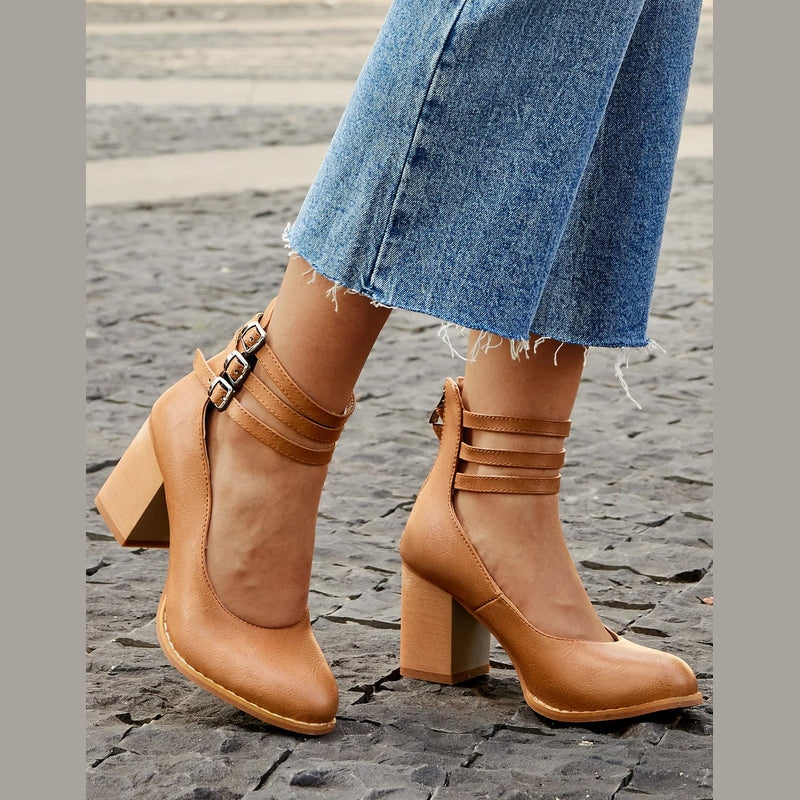 Caa™ | Eleganti sandali lisci con cinturino alla caviglia e tacco spesso per un look sofisticato