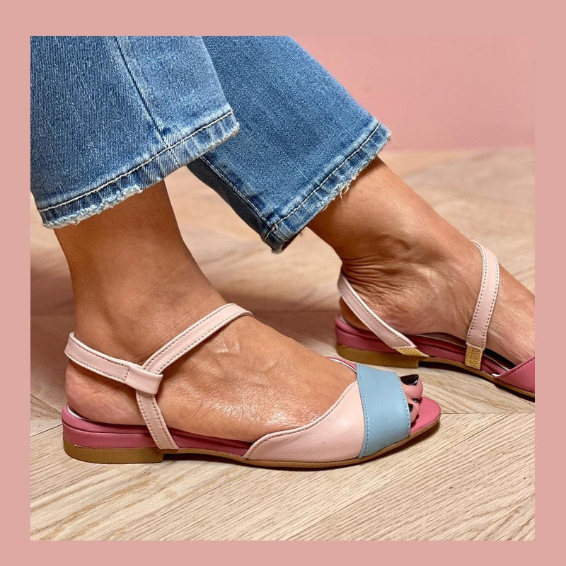 Ellela™ | Eleganti sandali rosa asimmetrici con dettagli a blocchi di colore