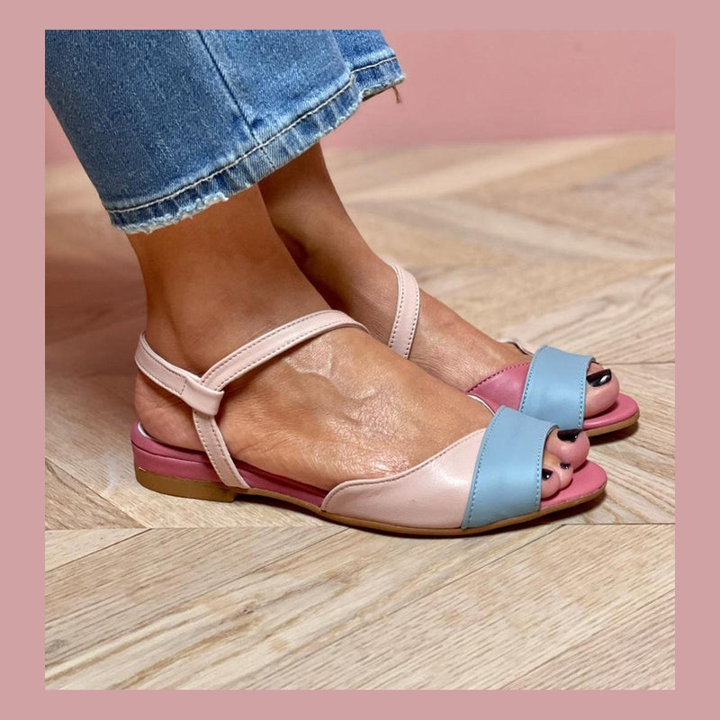 Ellela™ | Eleganti sandali rosa asimmetrici con dettagli a blocchi di colore